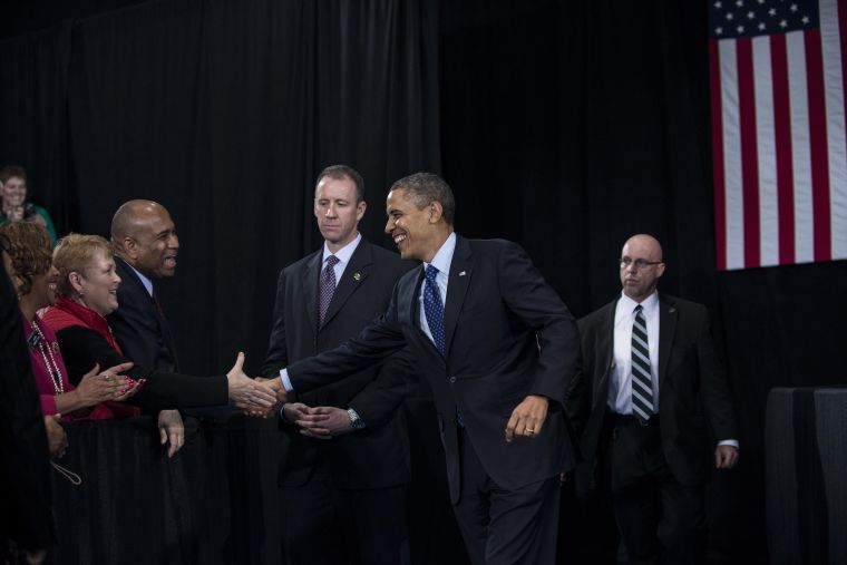 President Obama arrives at the Decatur Community Recreation Center in Decatur.