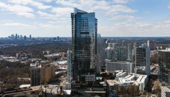 High angle view of the Buckhead district and downtown, Atlanta, Fulton County, Georgia, USA