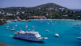 Us Virgin Island, St. Johns, Aerial View Of Cruz Bay, Cruise...