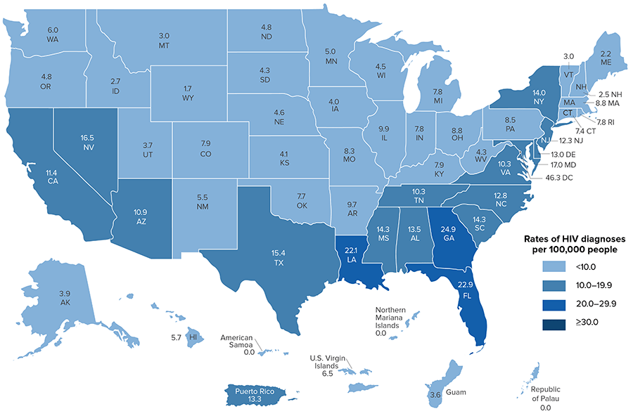 Rates of HIV Diagnoses in the US, 2017