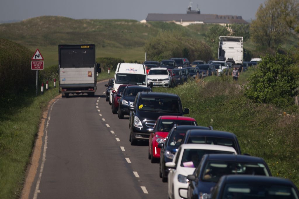 Huge queues of traffic on the roads near Hastings in East Sussex as sun seekers make for the coast during heatwave.