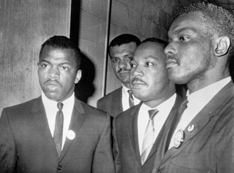 Martin Luther King Jr. with John Lewis at Mass Meeting in Nashville
