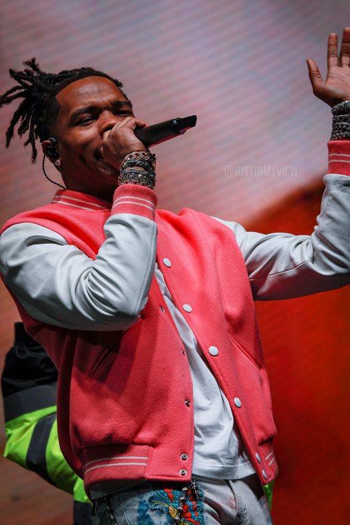 Lil Baby rocks red varsity jacket
