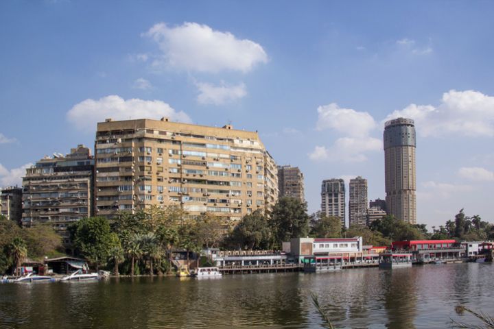 Beautiful view of the Cairo Tower and the Nile embankment in Cairo