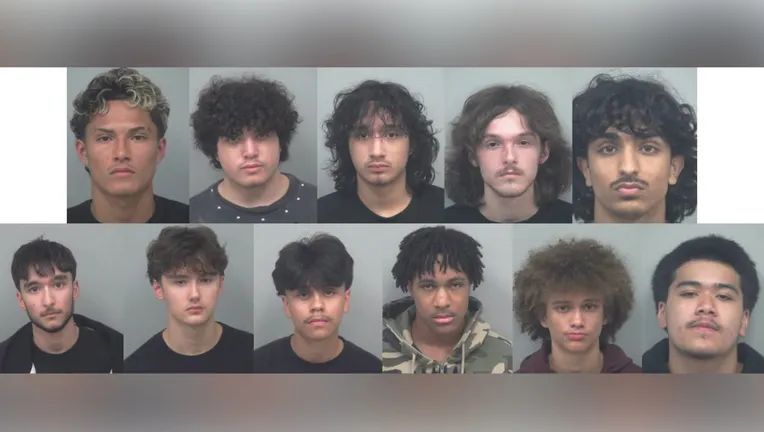 Mugshot-style portraits of 10 young men with curly or wavy hair, some wearing black shirts.